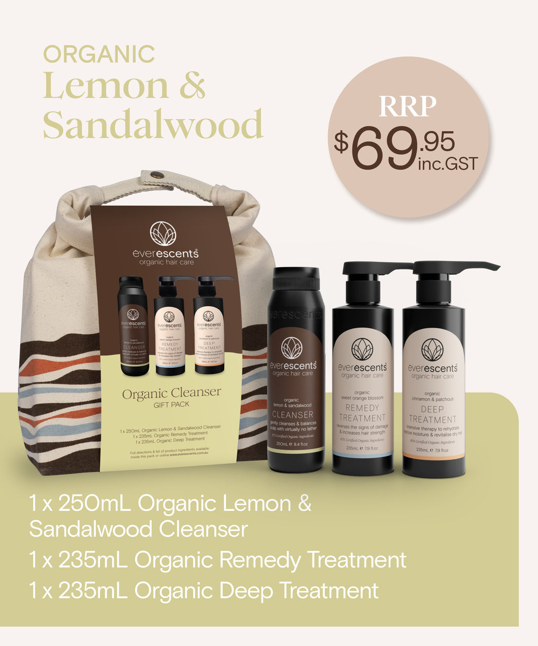 EverEscents Organic Lemon & Sandalwood Cleanser Christmas Pack